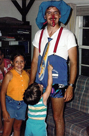 Dad amusing the kids with a rather outrageous outfit